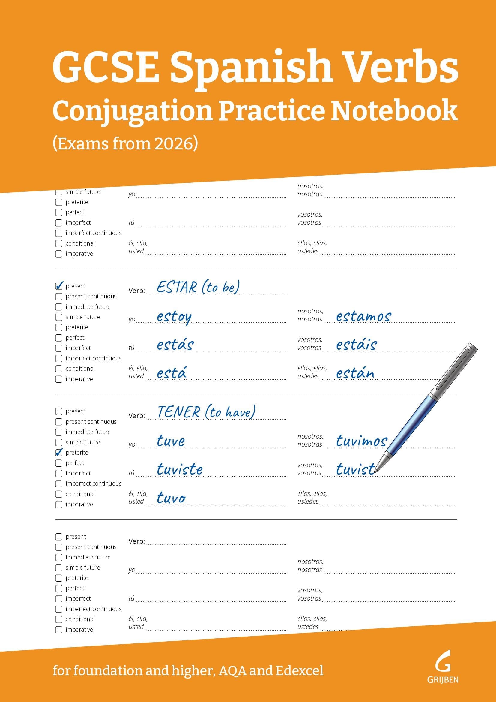 GCSE Spanish Verbs: Conjugation Practice Notebook (Exams from 2026)