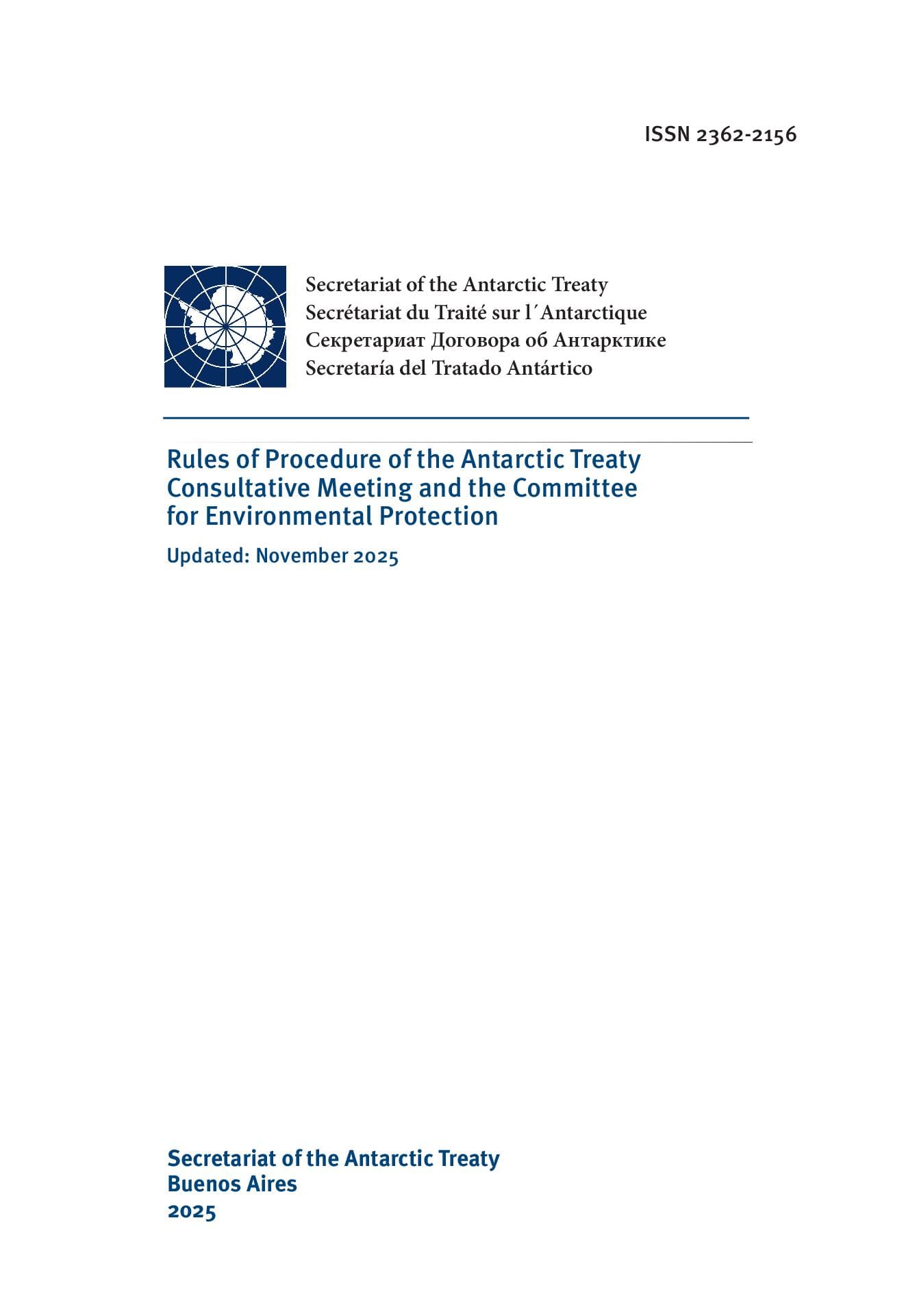 Rules of Procedure of the Antarctic Treaty Consultative Meeting and the Committee for Environmental Protection. Updated: November 2025