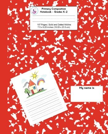 Primary Composition Notebook: Red Marble, Grades K-2 Kindergarten Writing Journal