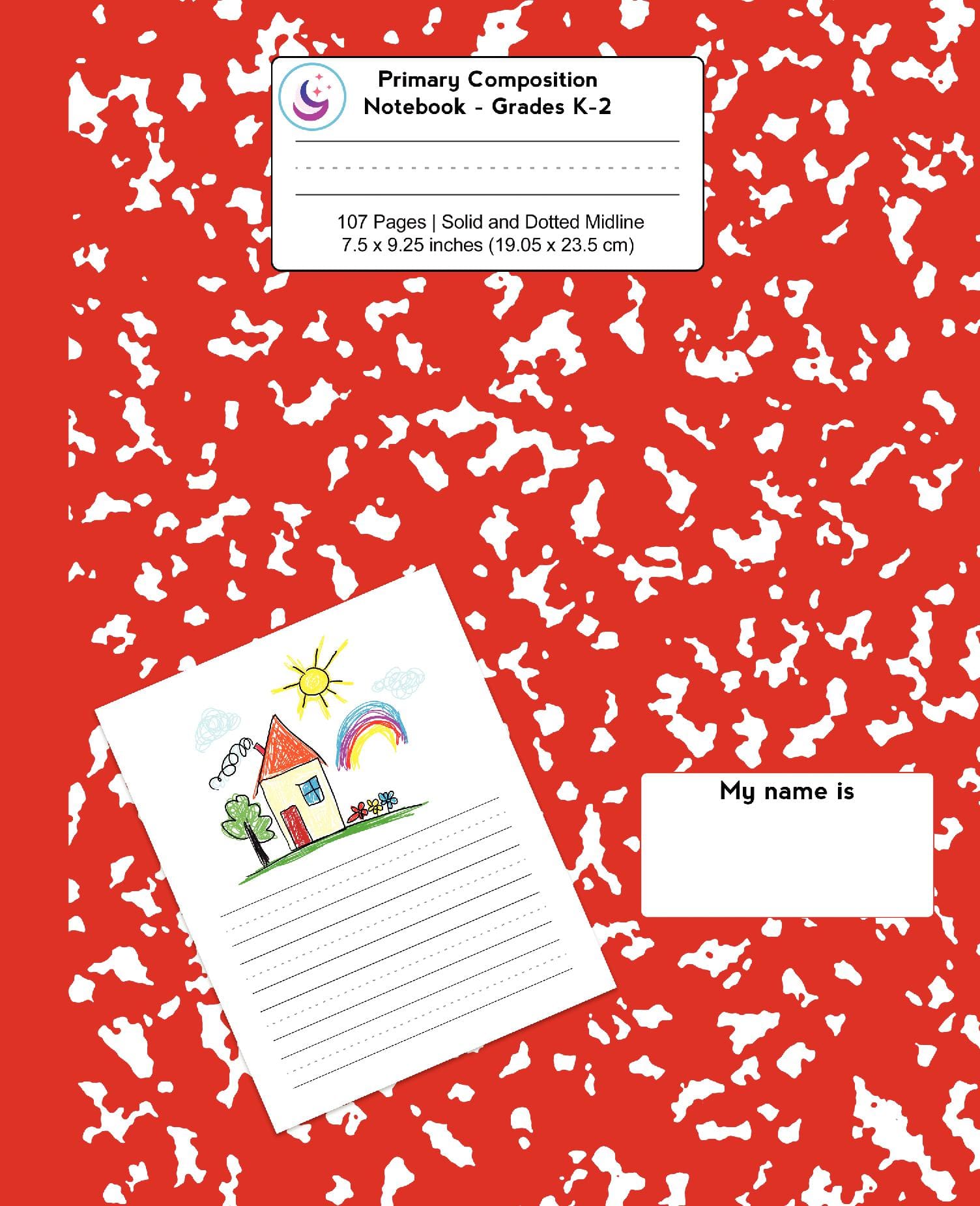Primary Composition Notebook: Red Marble, Grades K-2 Kindergarten Writing Journal