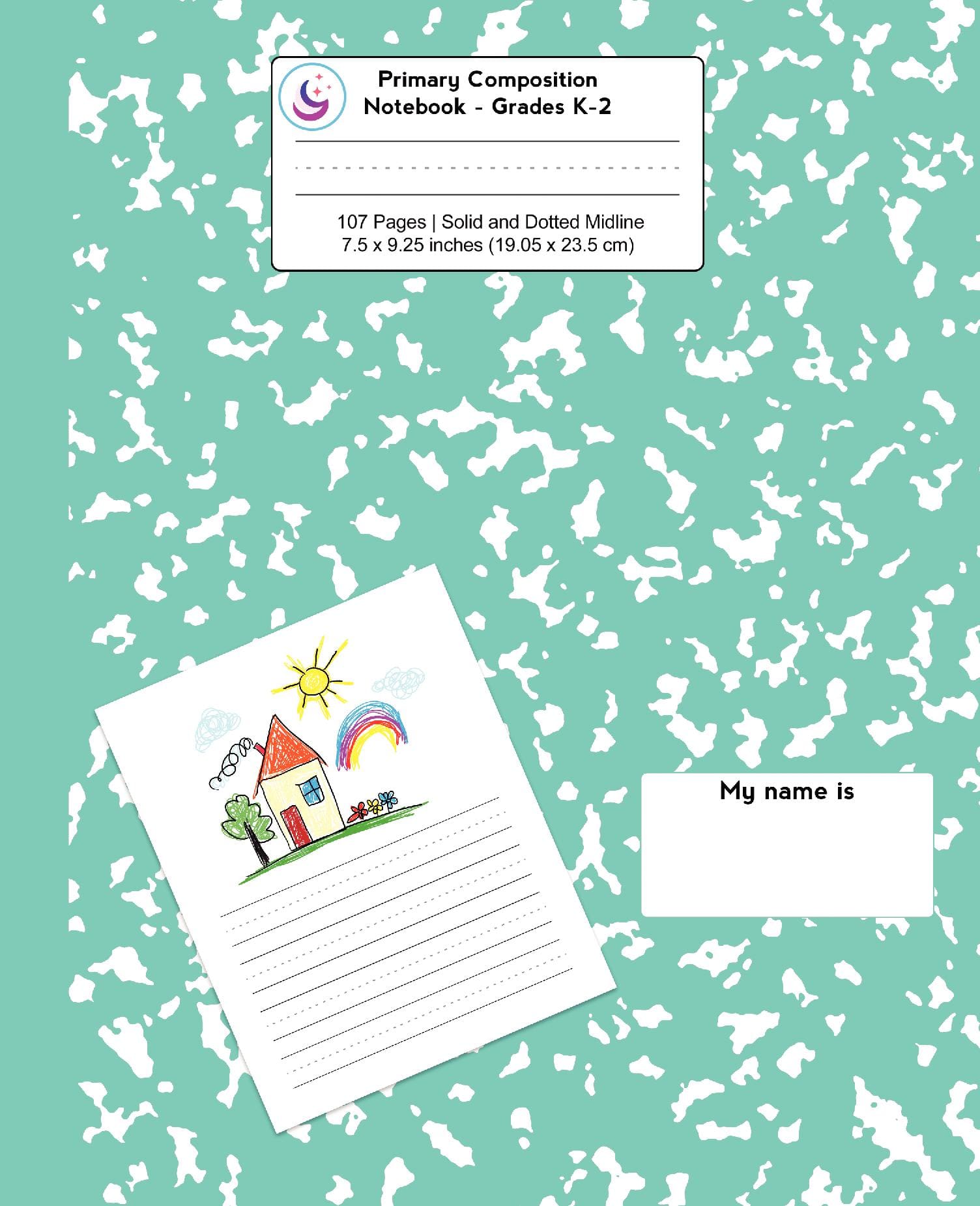 Primary Composition Notebook: Turquoise Marble, Grades K-2 Kindergarten Writing Journal