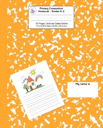 Primary Composition Notebook: Orange Marble, Grades K-2 Kindergarten Writing Journal