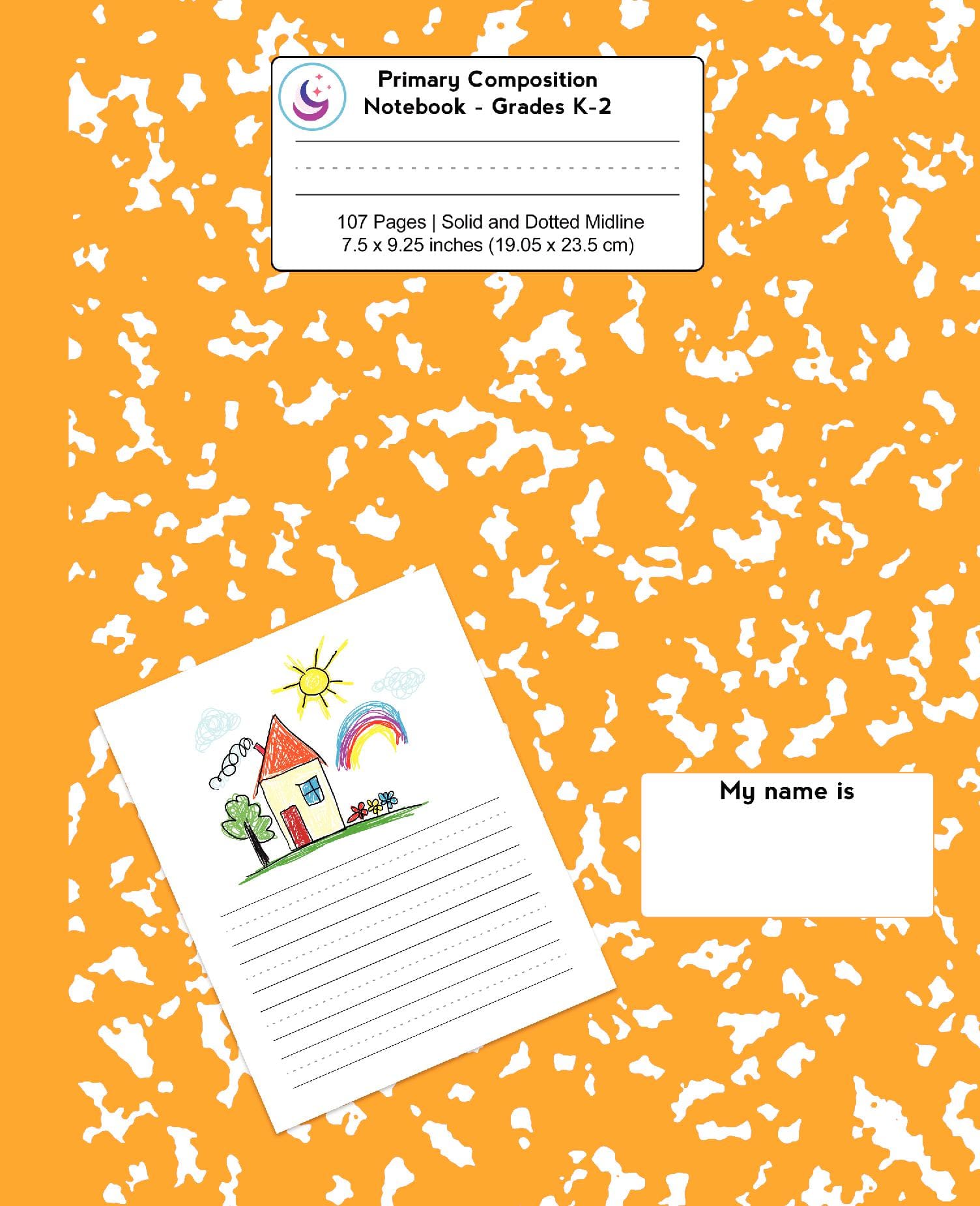 Primary Composition Notebook: Orange Marble, Grades K-2 Kindergarten Writing Journal