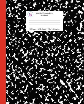 Marbled Composition Notebook: Black and Red Spine Marble Wide Ruled Paper Subject Book