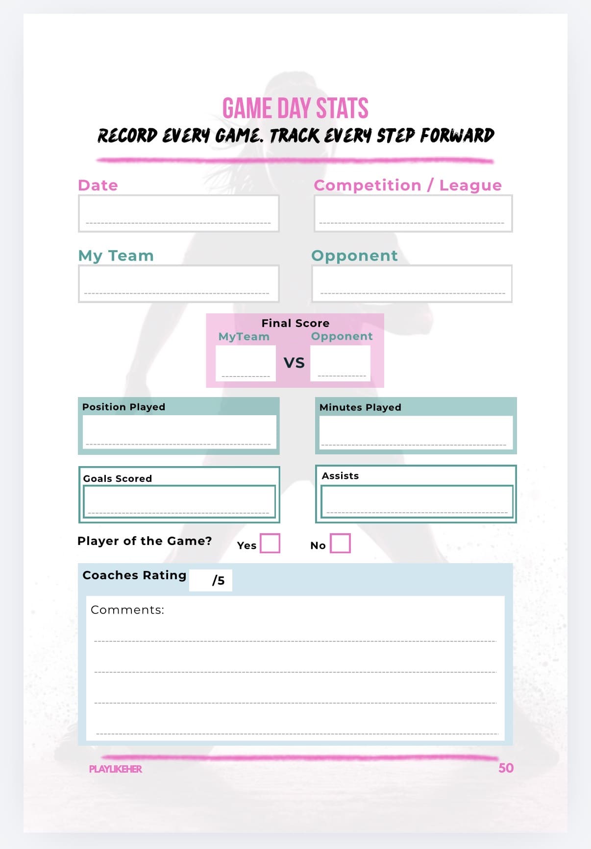 PLAYLIKEHER Football Journal for Girls Hardback Version