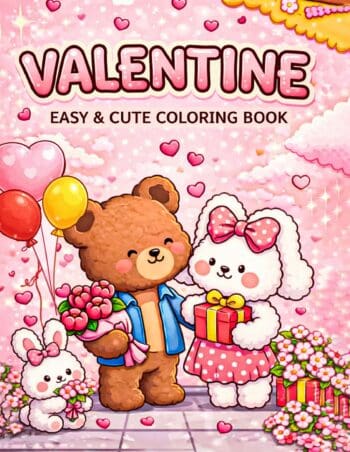 Valentine Easy & Cute Coloring Book: 50 Valentine-Themed Art Pages for Kids Ages 4-8