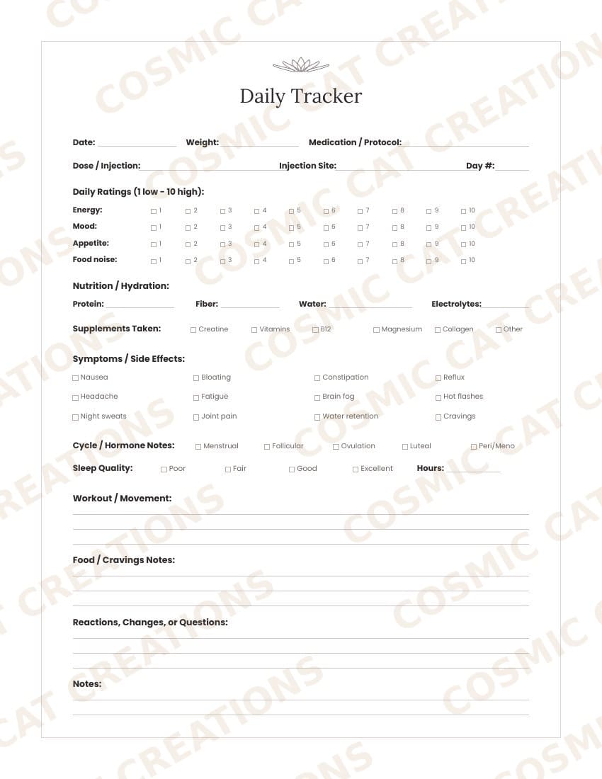 GLP & Peptide Wellness Tracker For Women