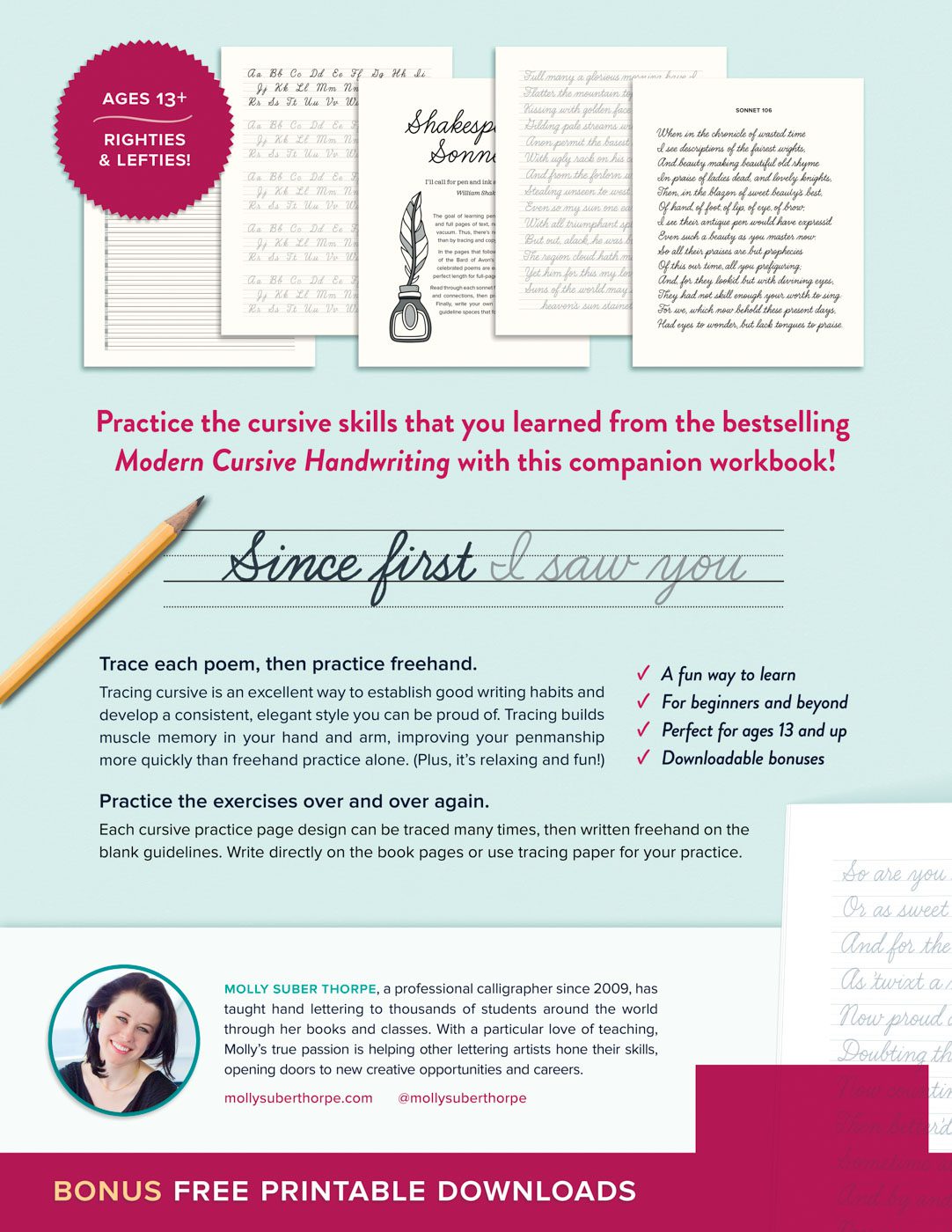 Modern Cursive Handwriting Workbook: Shakespeare Sonnets