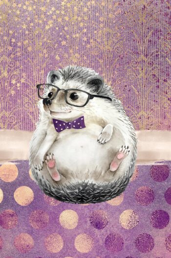Auguste Cute Hedgehog Notebook: Purple and Gold (6x9 Lined Perfect Bound)