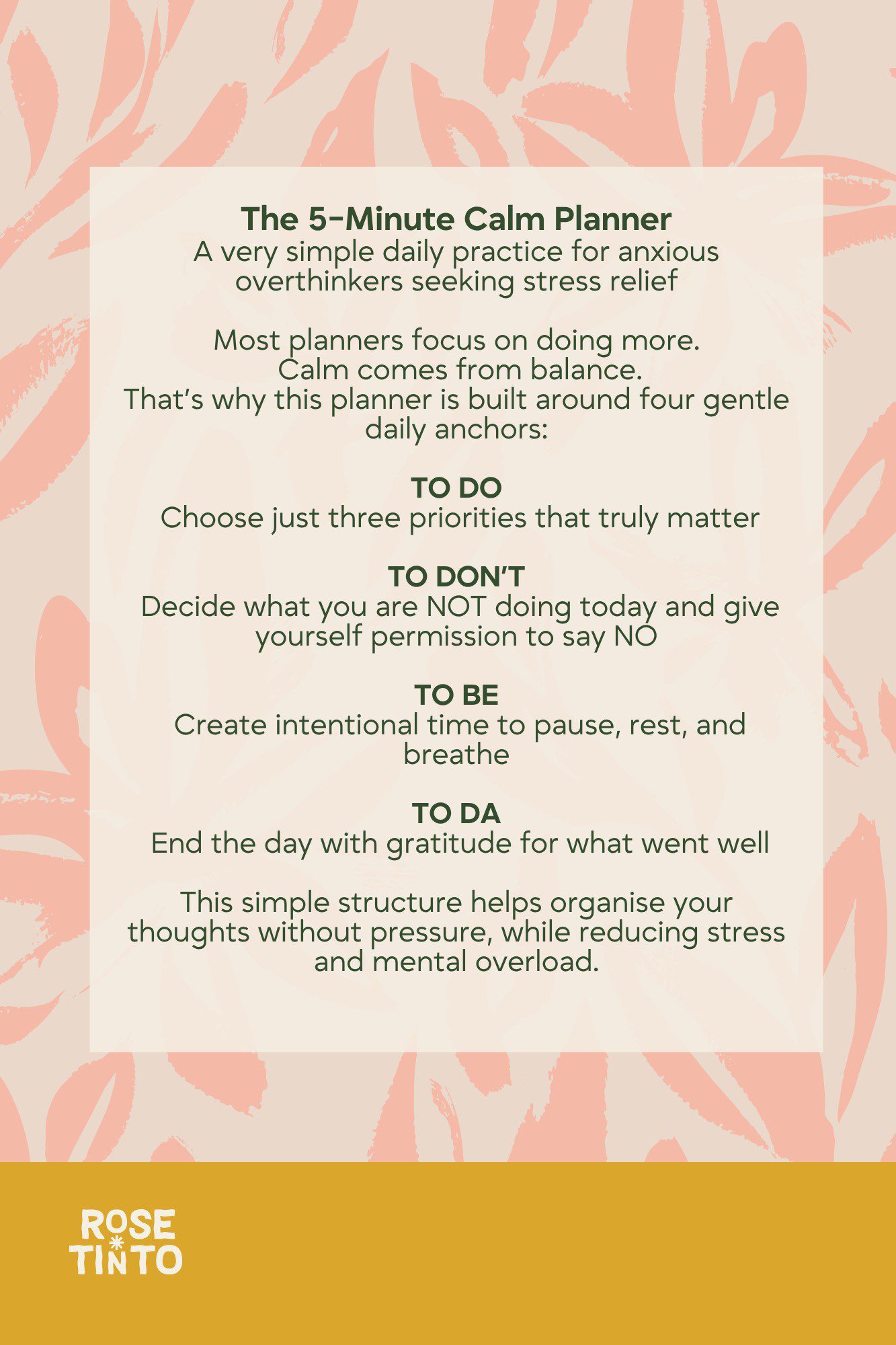 The 5-Minute Calm Planner A Very Simple Undated Daily Planner for Anxious Overthinkers Seeking Stress Relief