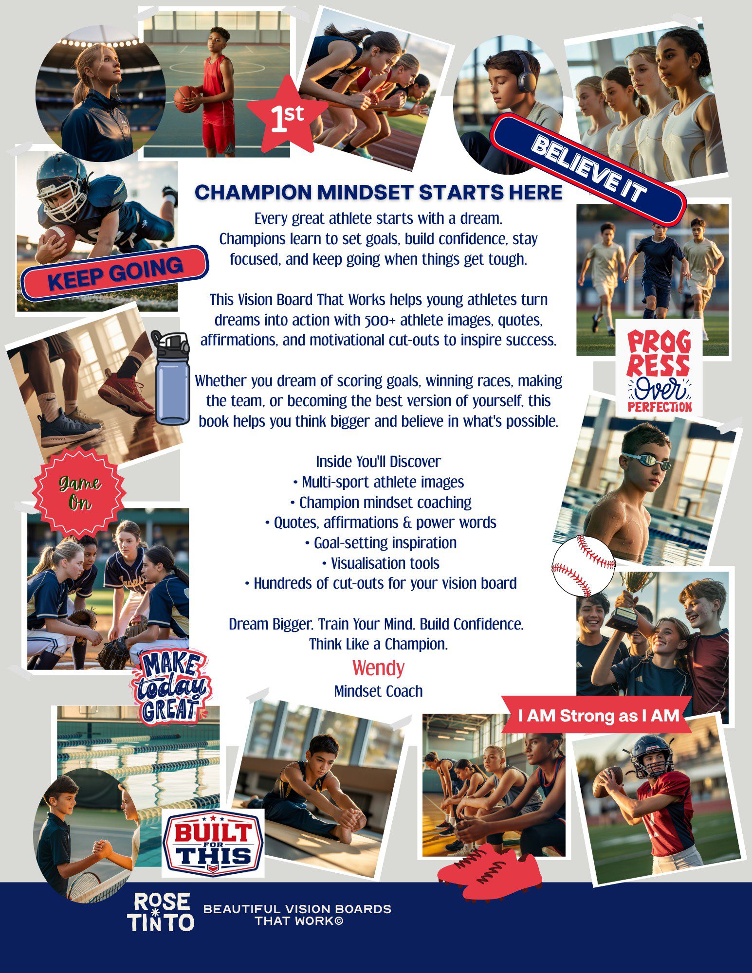 THE VISION BOARD THAT WORKS, SPORTS EDITION. Champion Mindset for Kids & Teens. Coach-Led Guidance to Visualise Success, Build Confidence & Think Like a Champion with 500+ Athlete Images, Quotes & Affirmations (Beautiful Vision Boards That Work©)