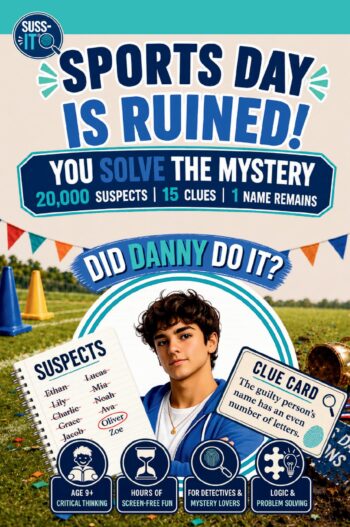 Sports Day Is Ruined! A SUSS-IT© Suspect Elimination Mystery Puzzle for Kids Age 9+ With 20,000 Suspects, 15 Clues and One Name Remaining (SUSS-IT© Collection)