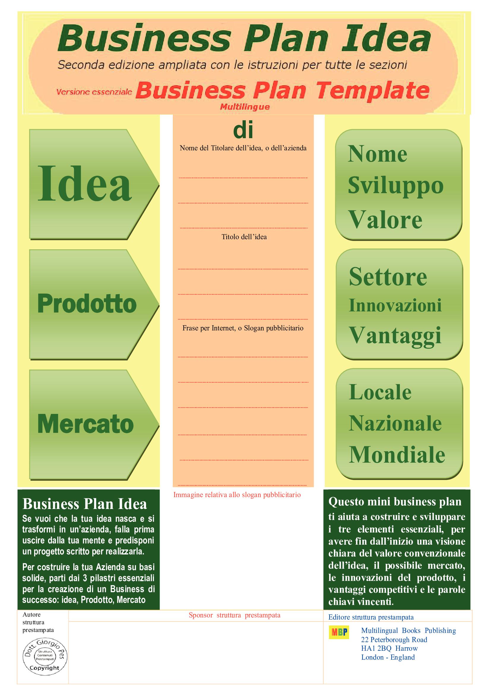 BUSINESS PLAN IDEA Seconda edizione ampliata con le istruzioni per tutte le sezioni